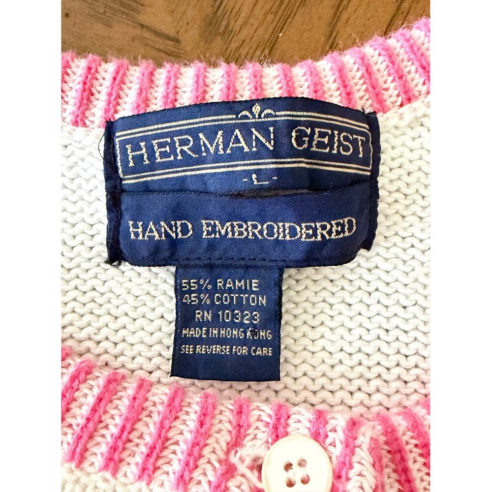 Vintage Herman Geist Floral Knit Short Sleeve Cardigan Sweater Cottagecore L - Picture 3 of 10